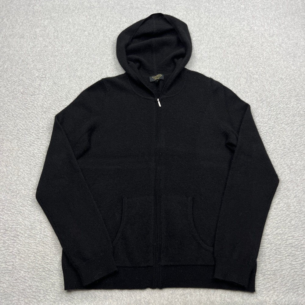 Charter Club 100% Cashmere Hoodie Womens Medium Black Full Zip Luxury Sweater